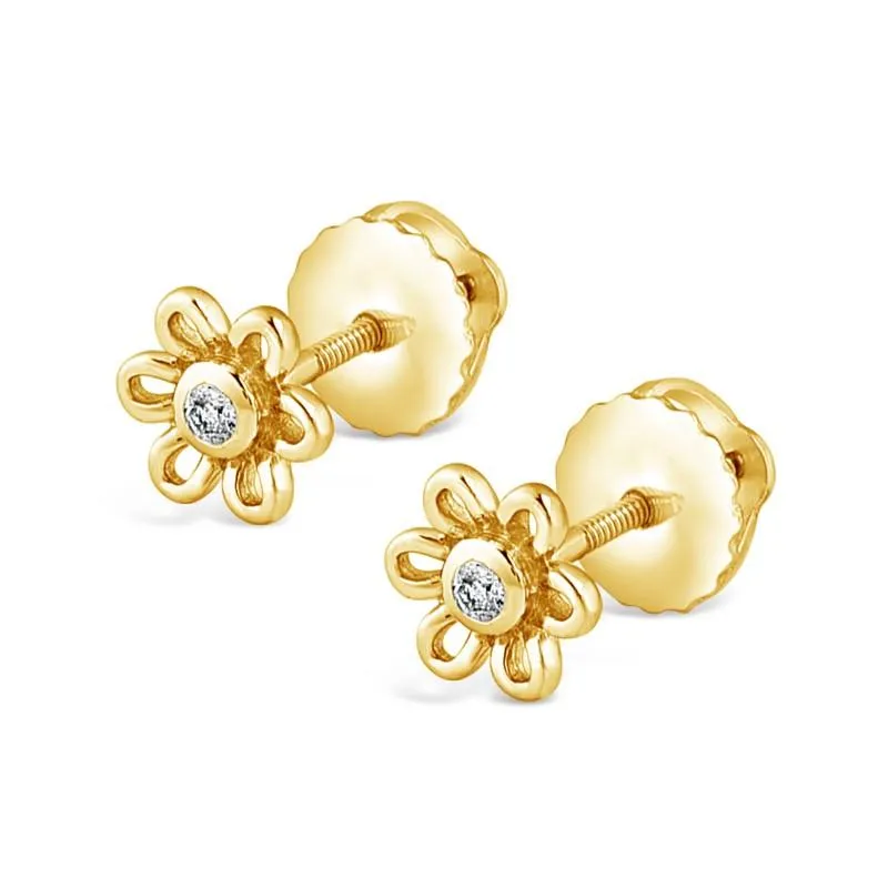 Children's Diamond Open Flower Earrings in 9ct Yellow Gold