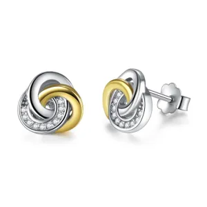 Children's, Teens' and Mothers' Earrings:  Sterling Silver, Gold Plating and CZ Endless Knot Earrings with Gift Box