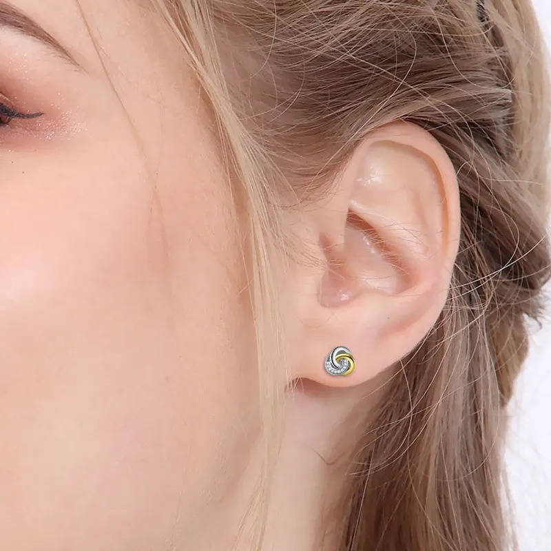 Children's, Teens' and Mothers' Earrings:  Sterling Silver, Gold Plating and CZ Endless Knot Earrings with Gift Box