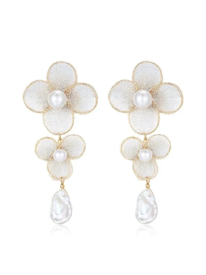 Cicada Wing Series Metallic Lace Petite Floral Stud Earrings