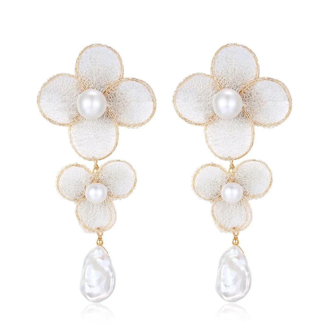 Cicada Wing Series Metallic Lace Petite Floral Stud Earrings