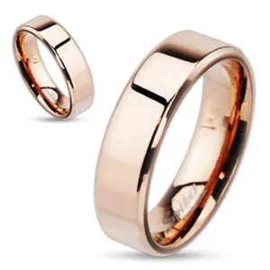 Classic Flat Ion Plated Rose Gold Stainless Steel Band Ring with Beveled Edges. Couple Ring.
