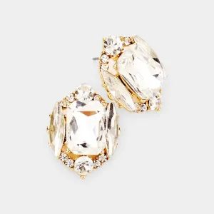 Clear Multi Stone Shape Pageant Stud Earrings on Gold| Interview Earrings  |  442532