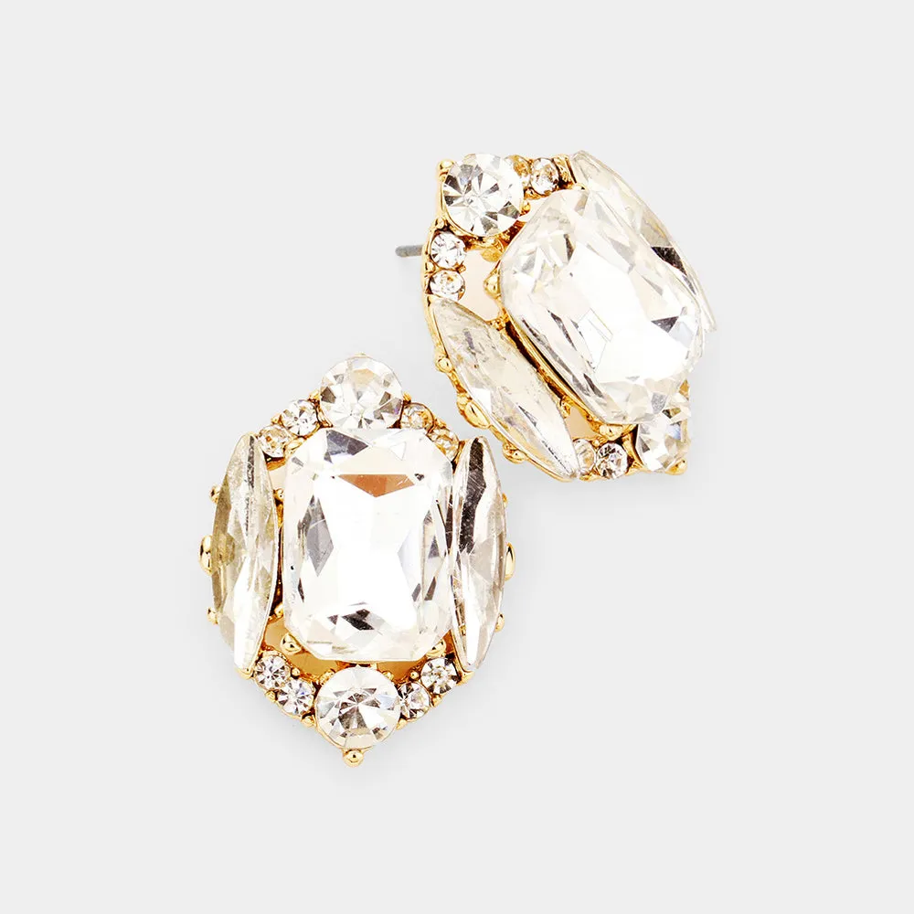 Clear Multi Stone Shape Pageant Stud Earrings on Gold| Interview Earrings  |  442532