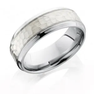 Cobalt Chrome Wedding Band with Beveled Edges & Sterling Silver Inlay