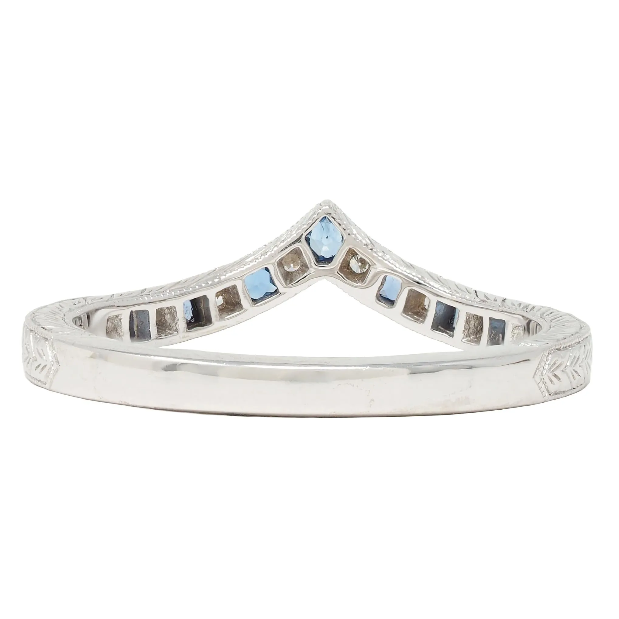 Contemporary Sapphire Diamond 14 Karat White Gold Contour Wedding Band Ring
