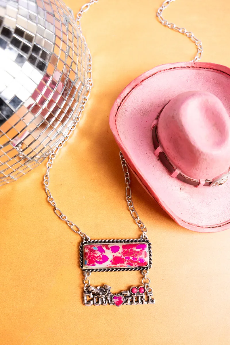 Cowgirl Marbled Fuchsia Bar Necklace