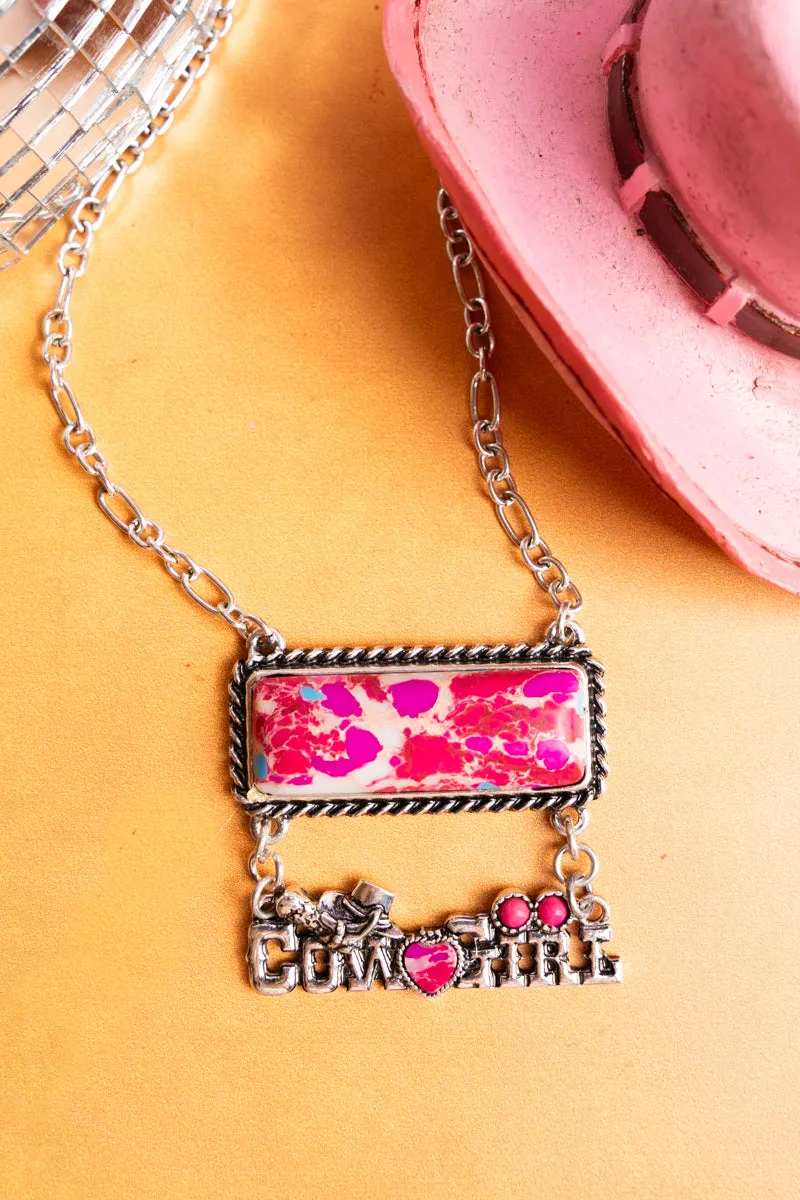 Cowgirl Marbled Fuchsia Bar Necklace