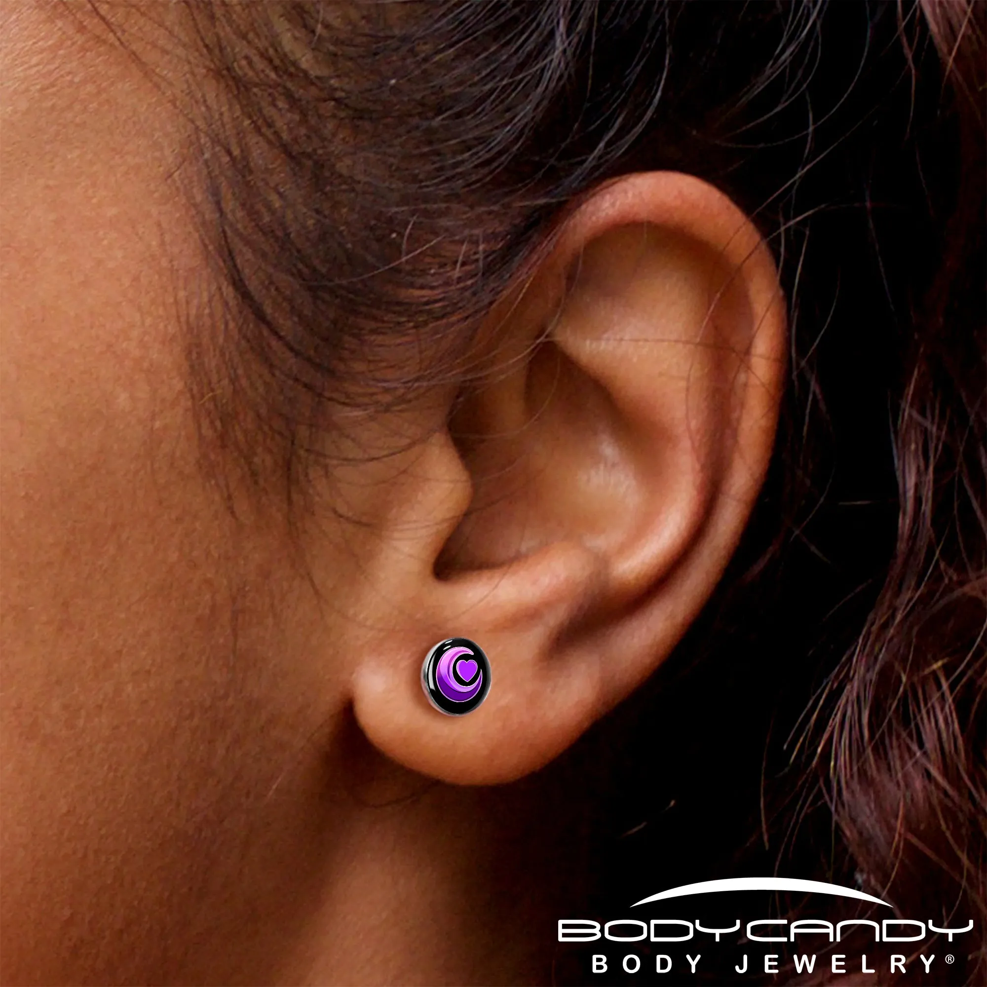 Crescent Moon Heart Stud Earrings