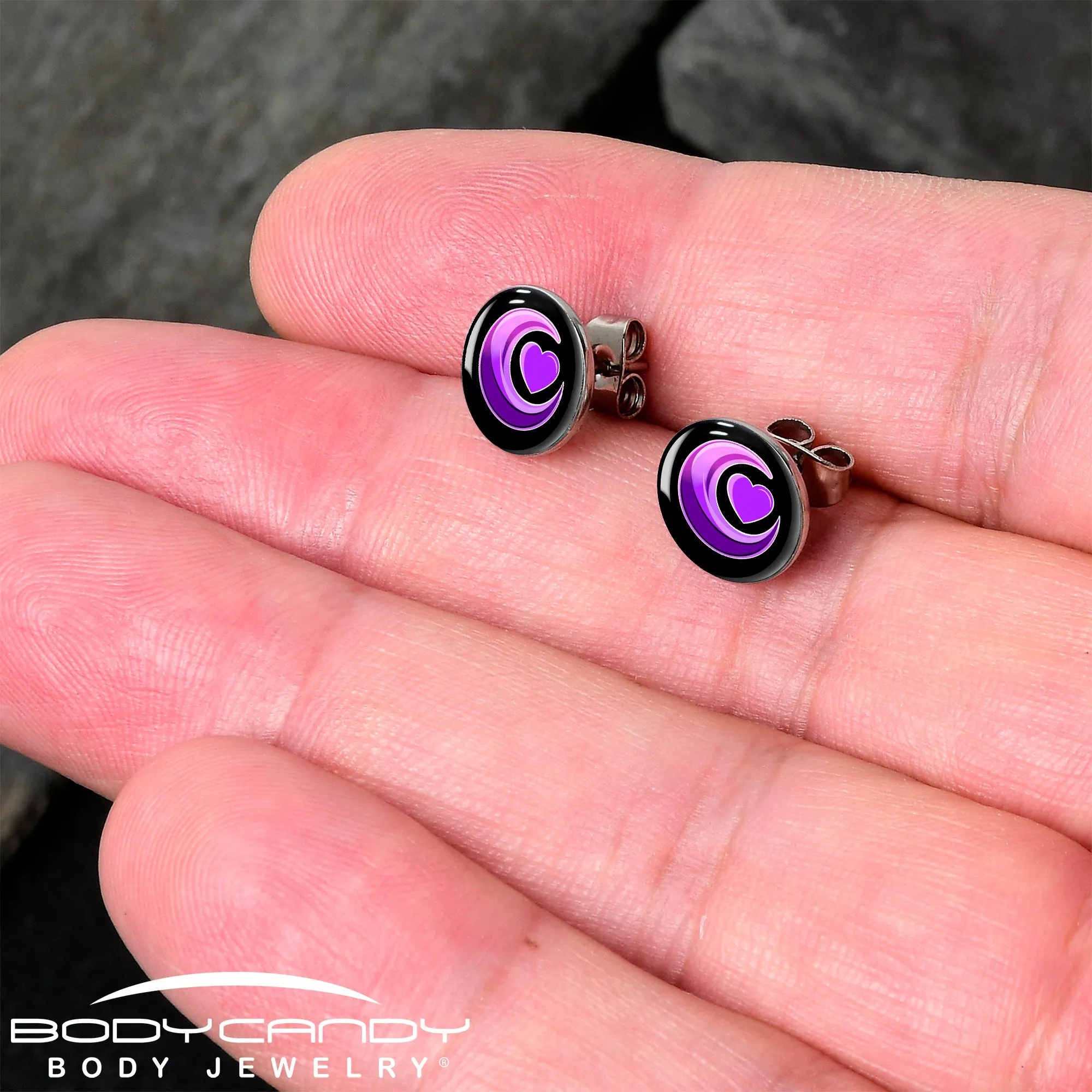 Crescent Moon Heart Stud Earrings