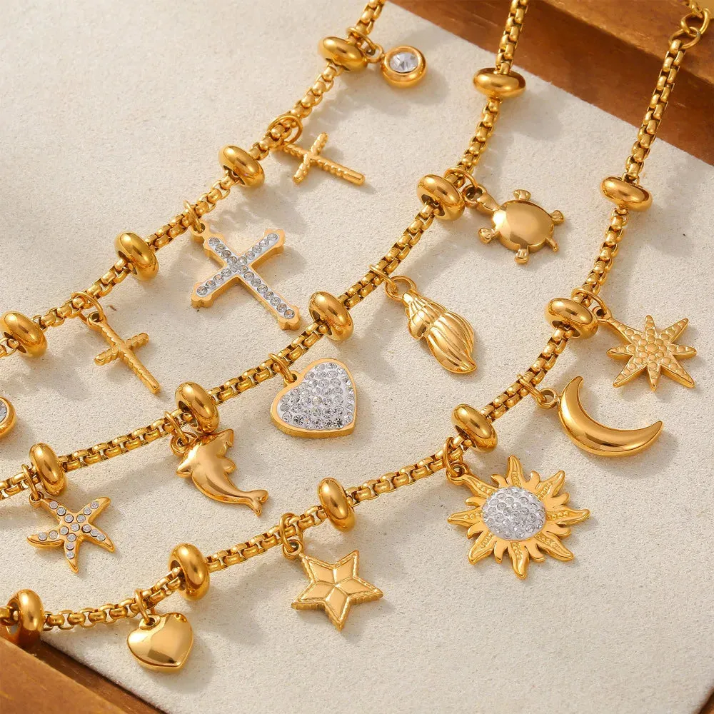 Cross Moon Stars Bracelet