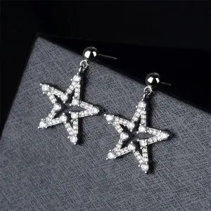 Cubic Zirconia & Silver-Plated Star Openwork Drop Earrings