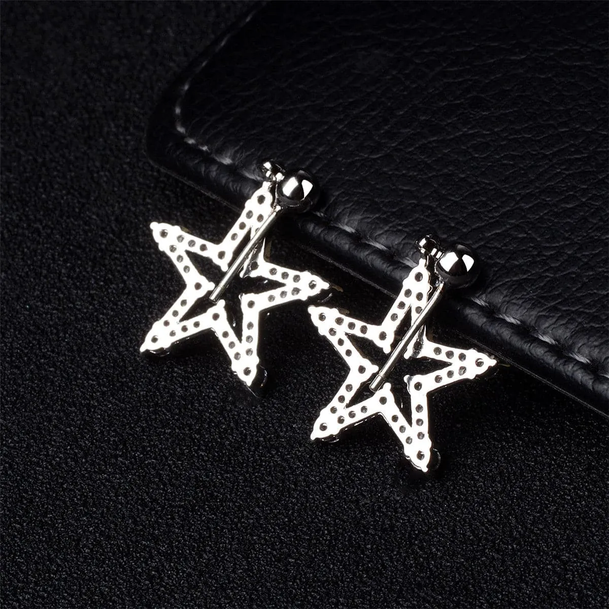 Cubic Zirconia & Silver-Plated Star Openwork Drop Earrings