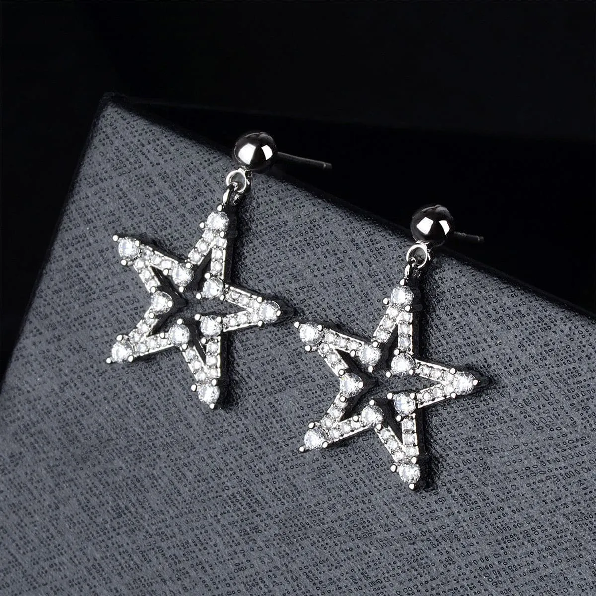 Cubic Zirconia & Silver-Plated Star Openwork Drop Earrings