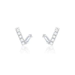 Cubic Zirconia Check Stud Earrings - Silver White