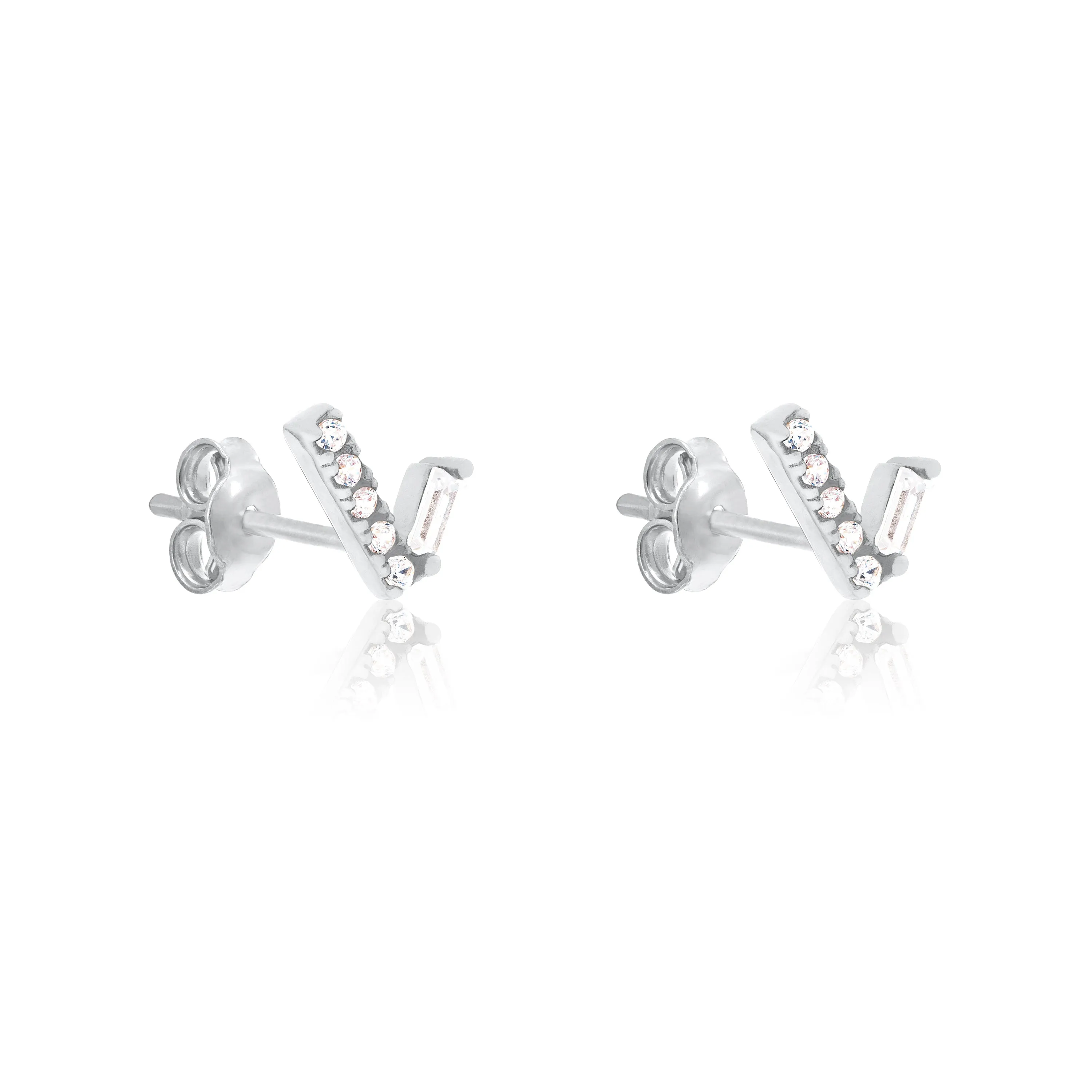 Cubic Zirconia Check Stud Earrings - Silver White