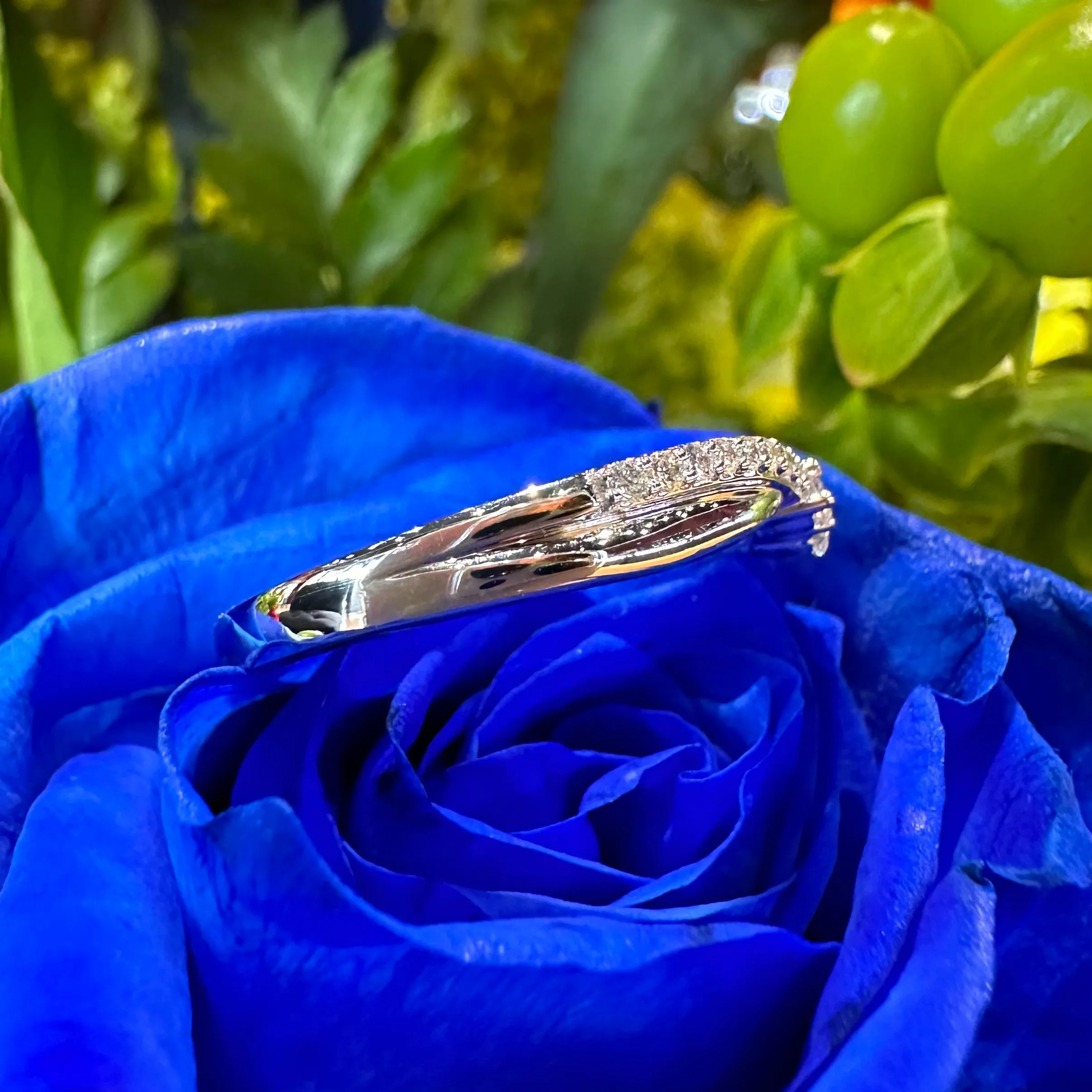 Curved Diamond Wedding Band 14K White Gold Ring