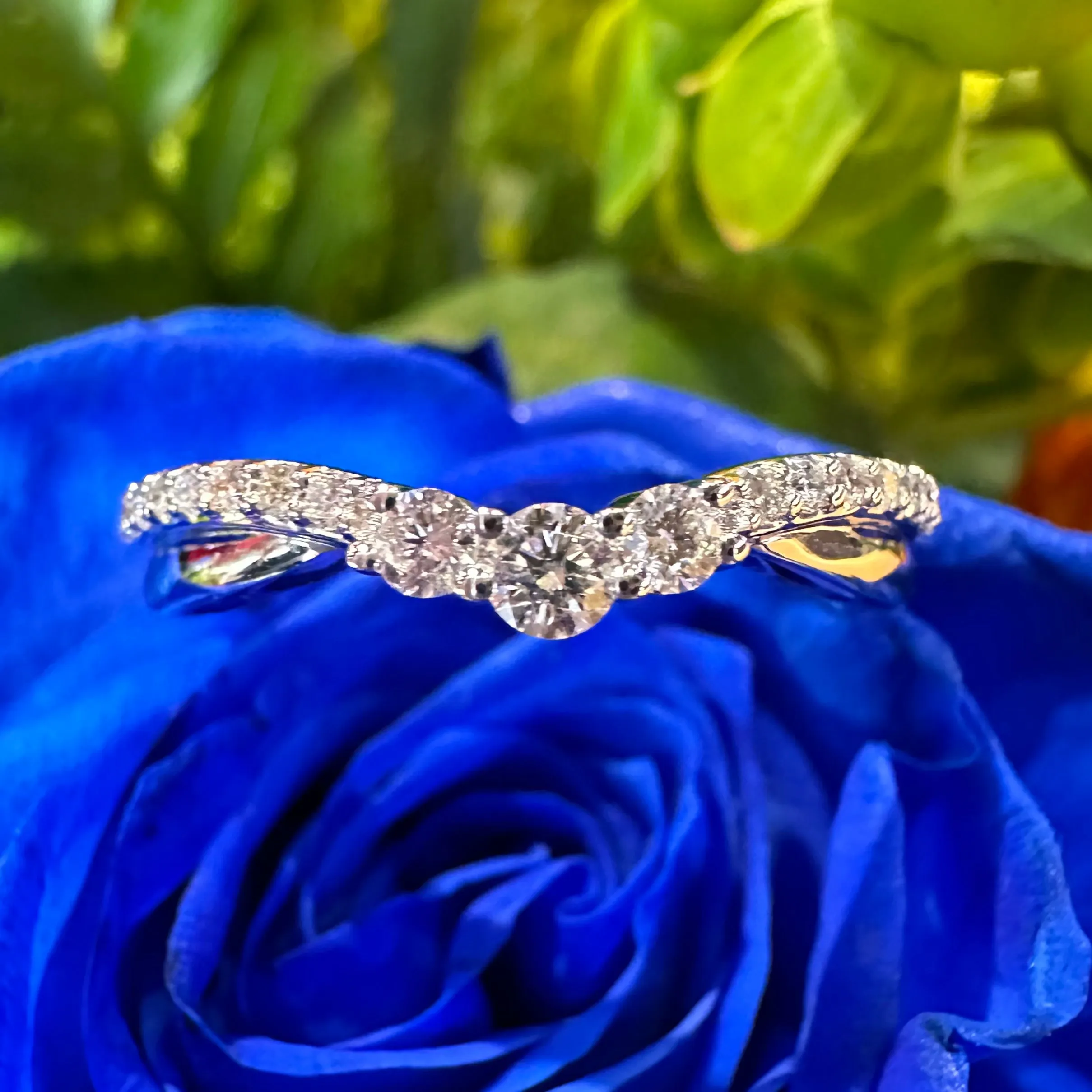 Curved Diamond Wedding Band 14K White Gold Ring