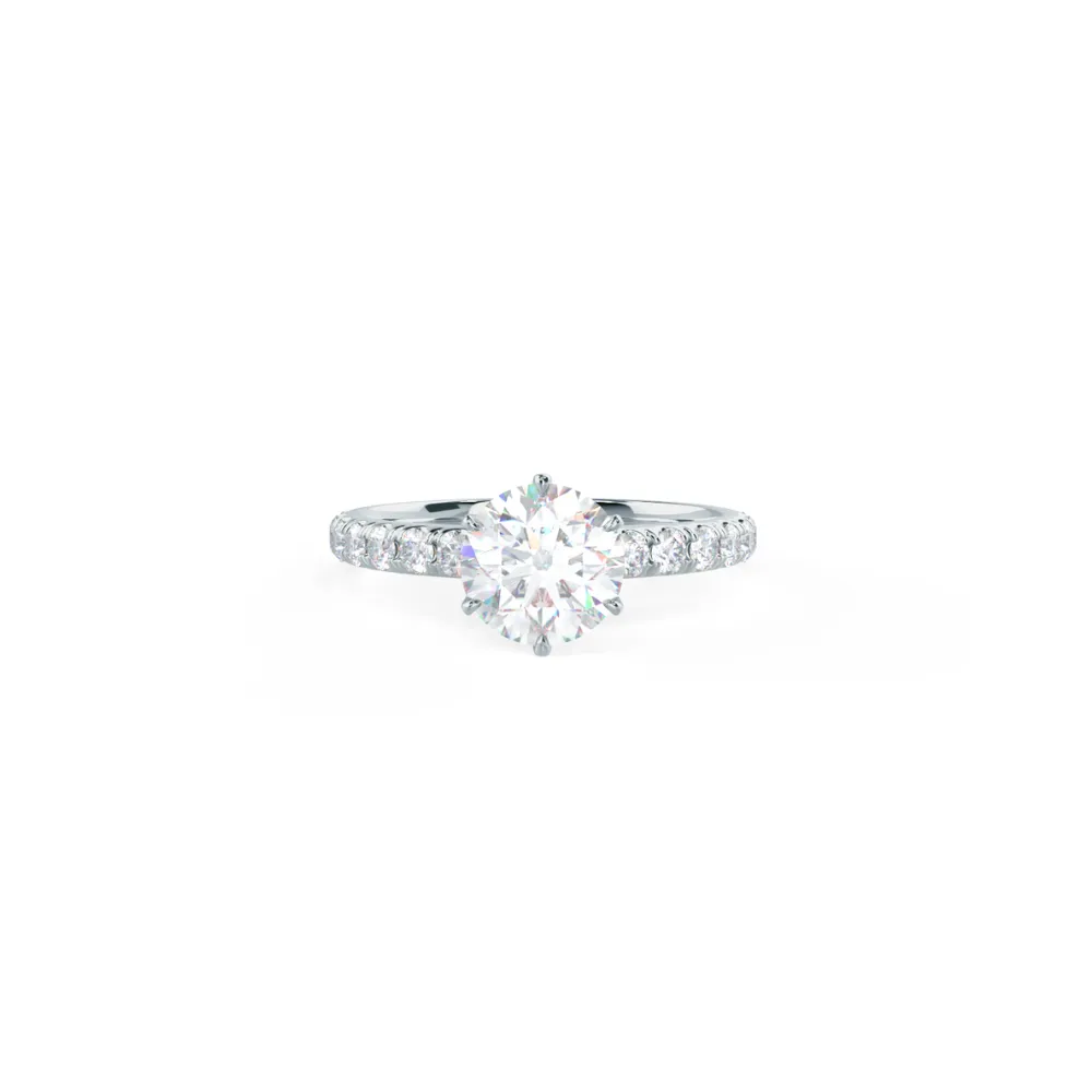 Custom Round Brilliant 6-Prong Simple Solitaire & Pavé Diamond Ring with Hidden Halo