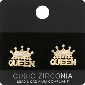 CZ Queen Crown Stud Earrings on Gold | Crown Earrings | 581584