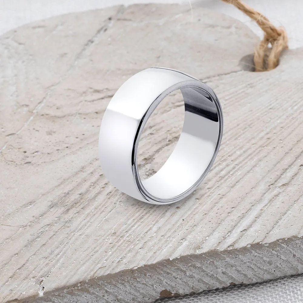 D-Shaped Solid 925 Silver Band - 8mm Wide