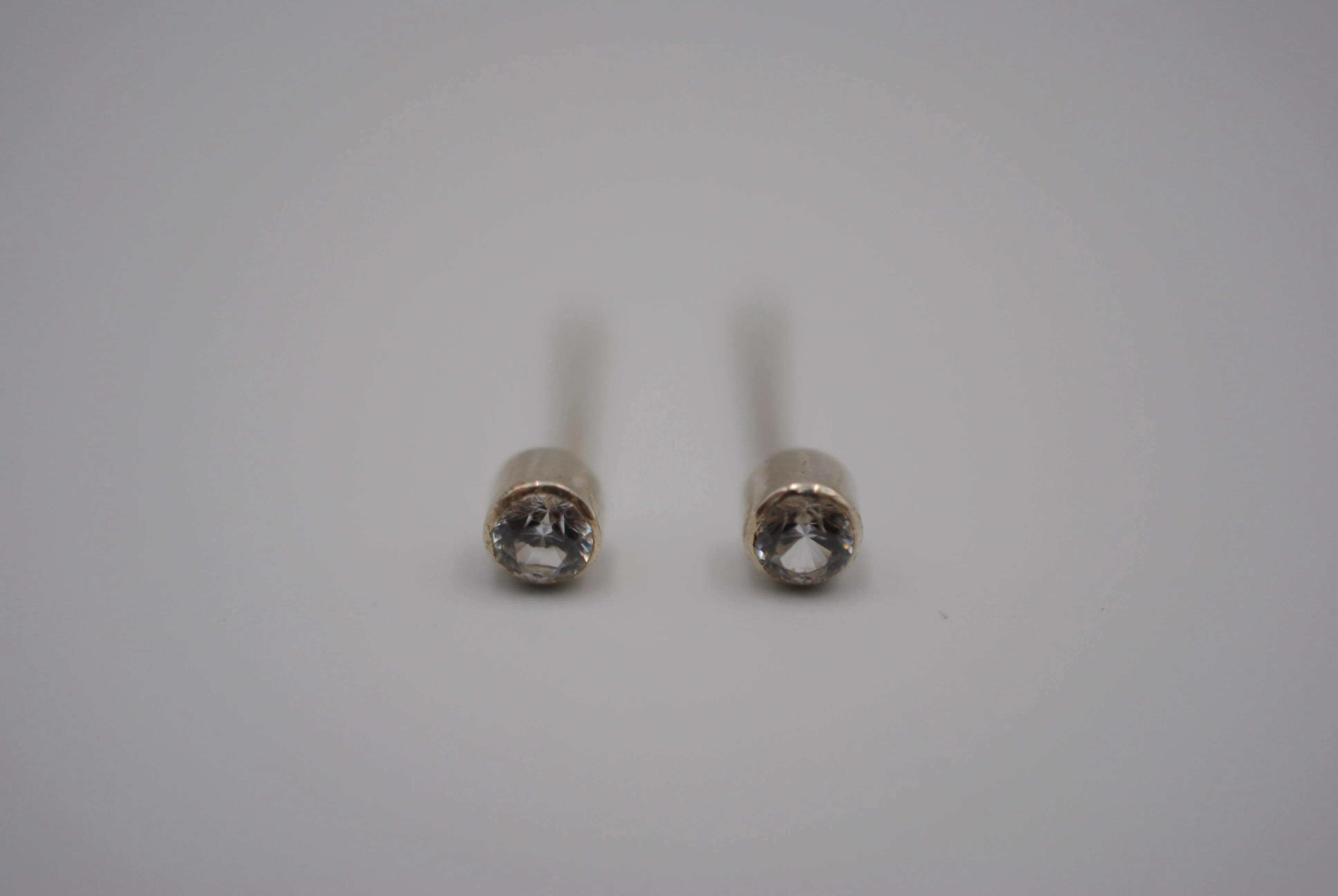 Dainty Post Earrings with Cubic Zirconia in Bezel Setting