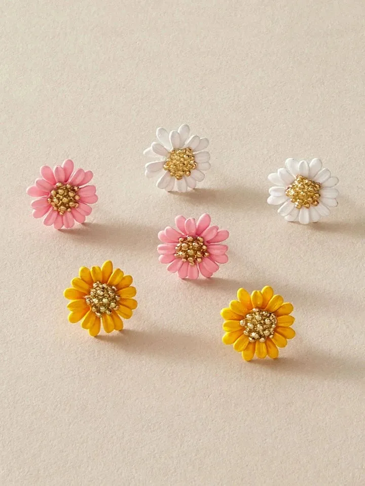 DAISY FLOWER STUD EARRINGS - YELLOW