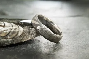 Damascus Steel 0.07 Carat Lab-Grown Diamond Band