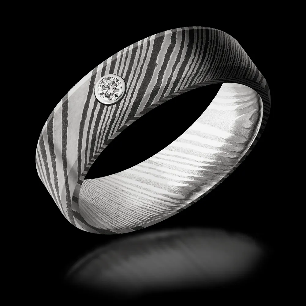 Damascus Steel 0.07 Carat Lab-Grown Diamond Band