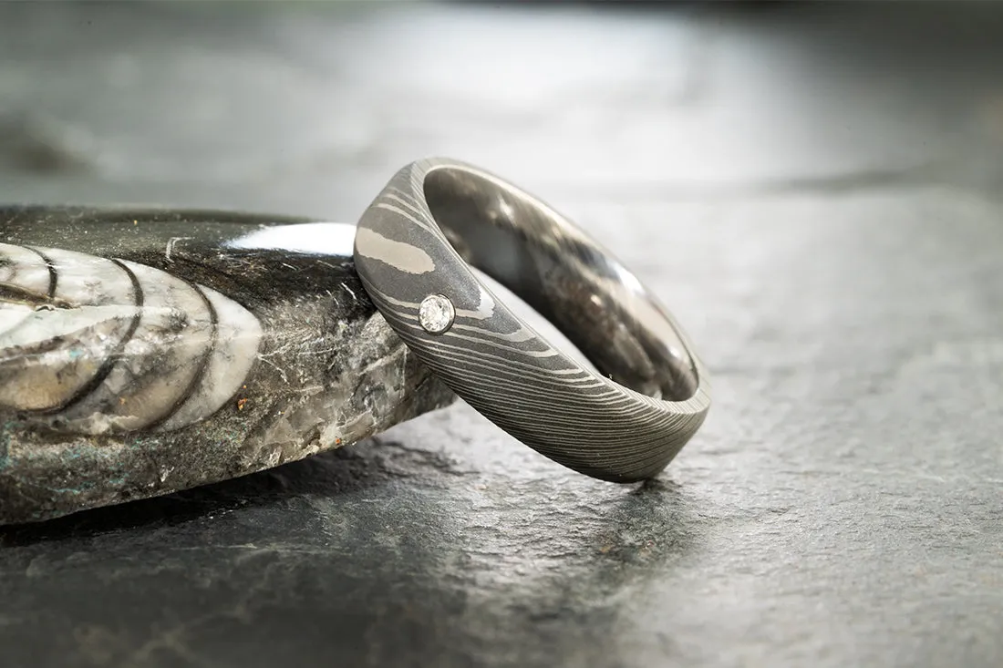 Damascus Steel 0.07 Carat Lab-Grown Diamond Band