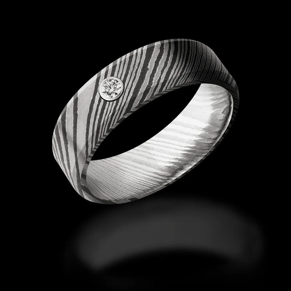 Damascus Steel 0.07 Carat Lab-Grown Diamond Band