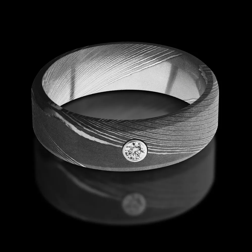 Damascus Steel 0.07 Carat Lab-Grown Diamond Band