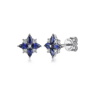 Diamond and Blue Sapphire Bursting Star Studs