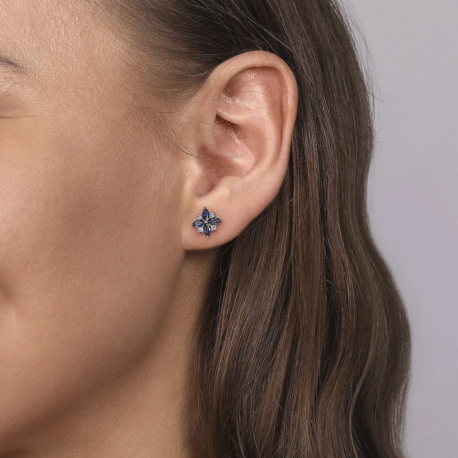 Diamond and Blue Sapphire Bursting Star Studs