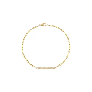 Diamond Pave Double Row Bar Paperclip Bracelet 14K