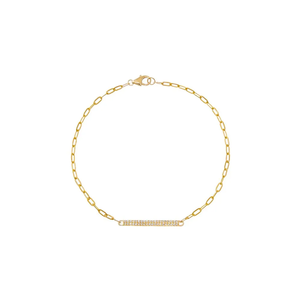 Diamond Pave Double Row Bar Paperclip Bracelet 14K