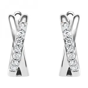 Diamond X-Shaped Cross Huggie Hoop Earrings in White Gold