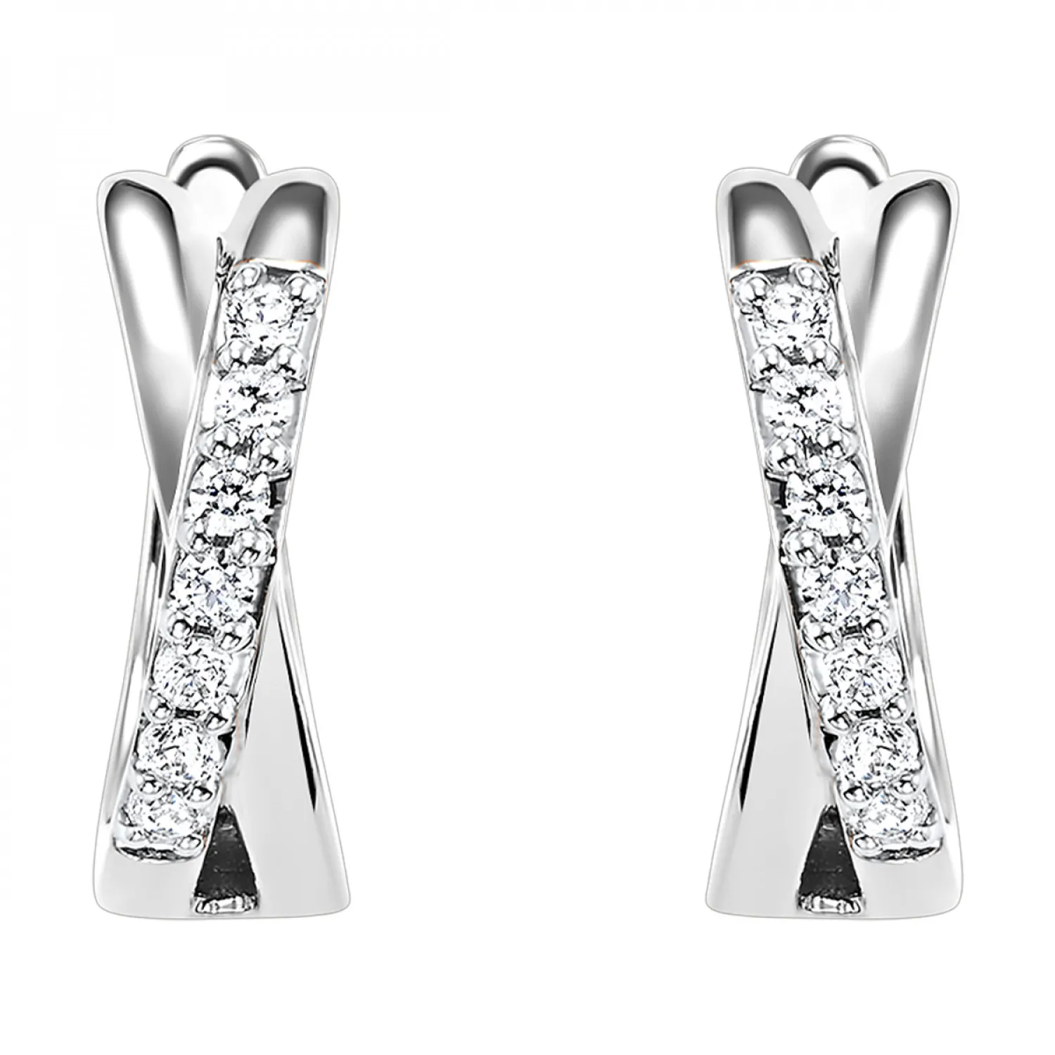 Diamond X-Shaped Cross Huggie Hoop Earrings in White Gold