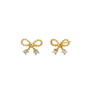 Double CZ Bow Tie Stud Earring 14K