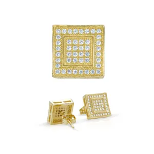 Double Square 3 Cubic Zirconia Earrings 14K Gold Filled Silver Hip Hop Studs Jewelry Women Men