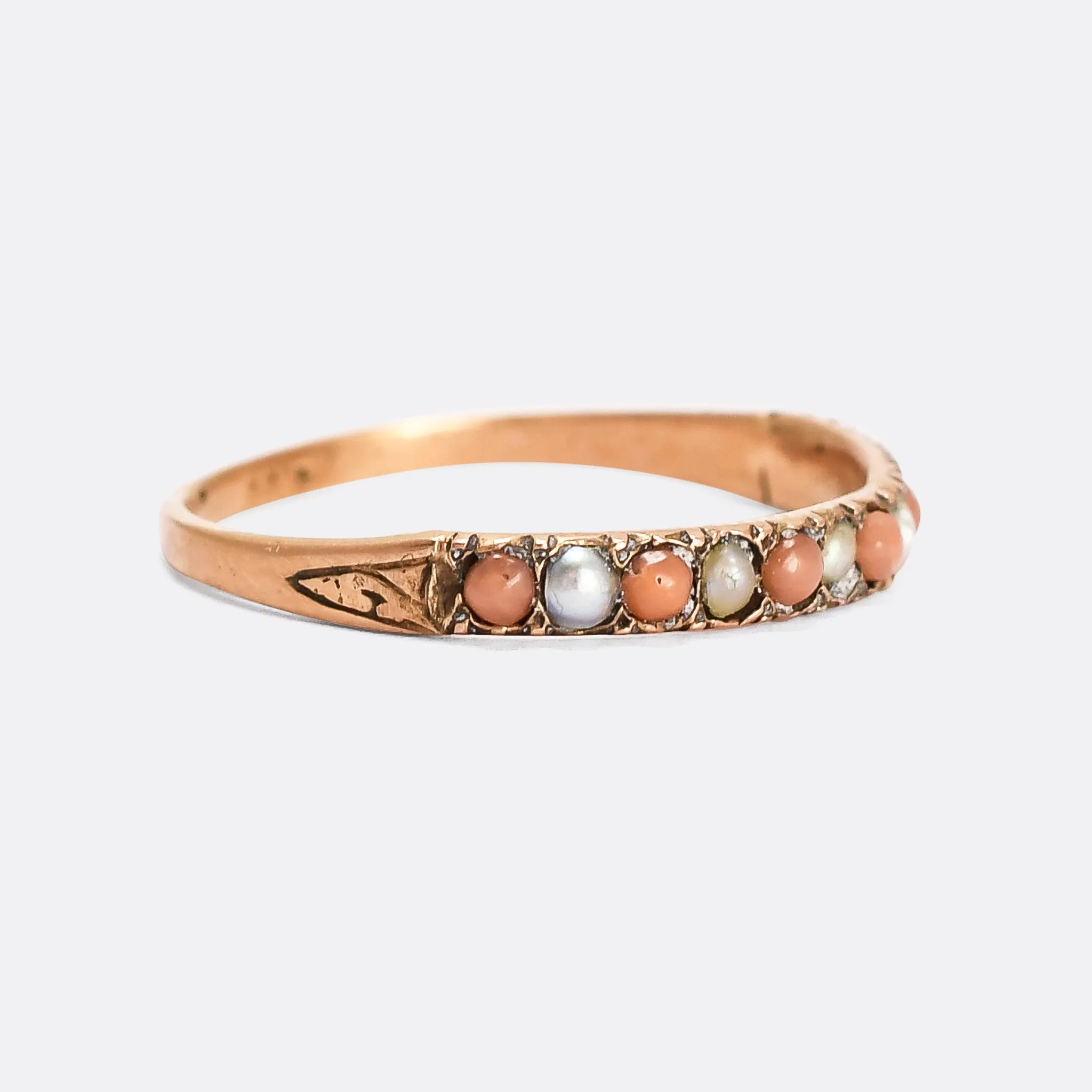Early Victorian Coral & Pearl Half-Hoop Ring