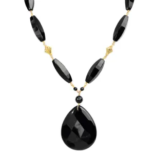 Elegant Faceted Black Onyx Gold Filled Statement Necklace