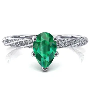 Elysia Pear Emerald 5 Prong 3/4 Eternity Diamond Accent Ring