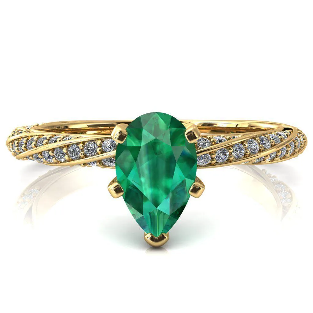 Elysia Pear Emerald 5 Prong 3/4 Eternity Diamond Accent Ring