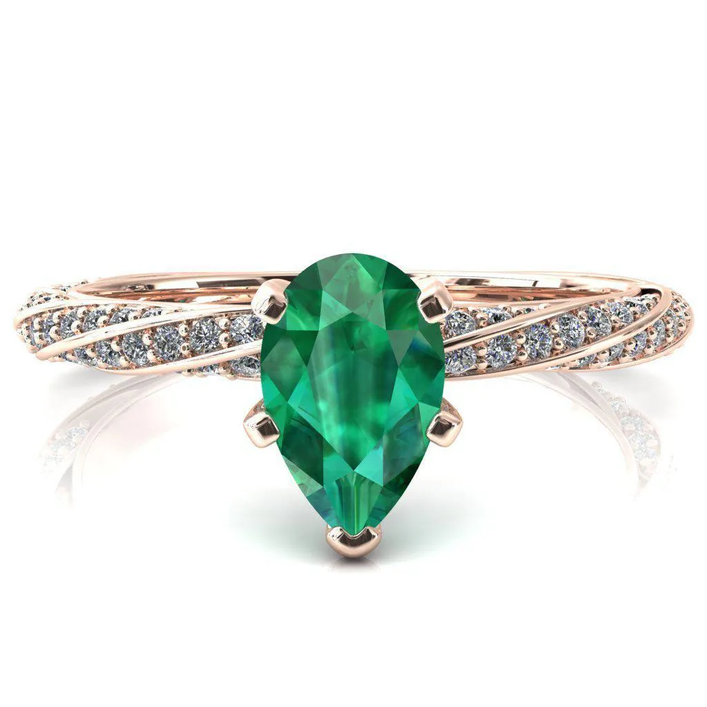 Elysia Pear Emerald 5 Prong 3/4 Eternity Diamond Accent Ring