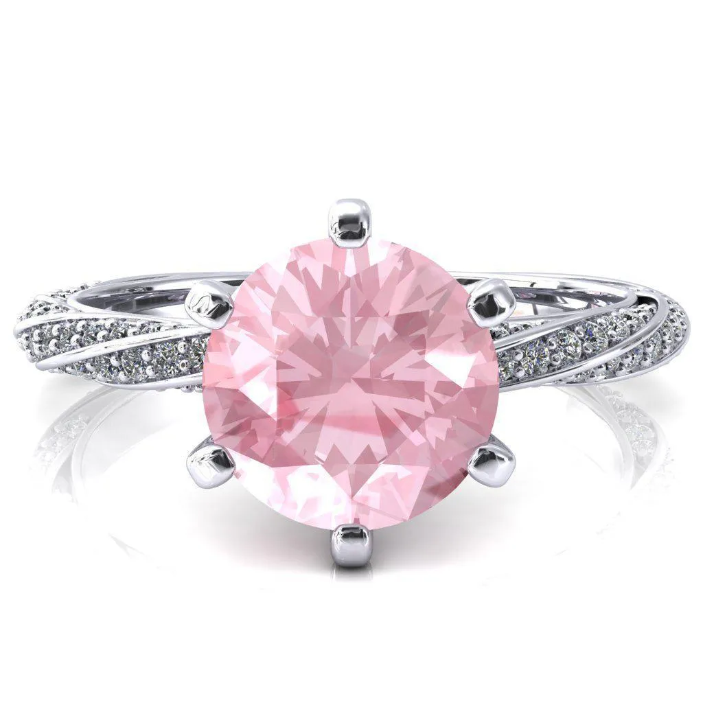 Elysia Round Pink Sapphire 6 Prong 3/4 Eternity Diamond Accent  Ring
