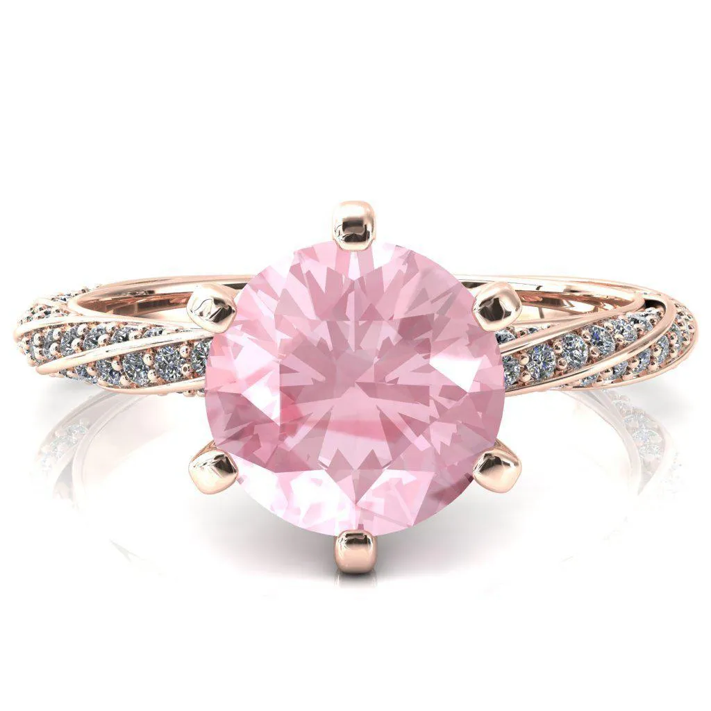 Elysia Round Pink Sapphire 6 Prong 3/4 Eternity Diamond Accent  Ring