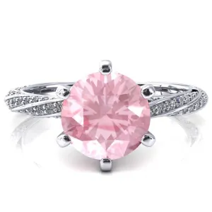 Elysia Round Pink Sapphire 6 Prong 3/4 Eternity Diamond Accent  Ring