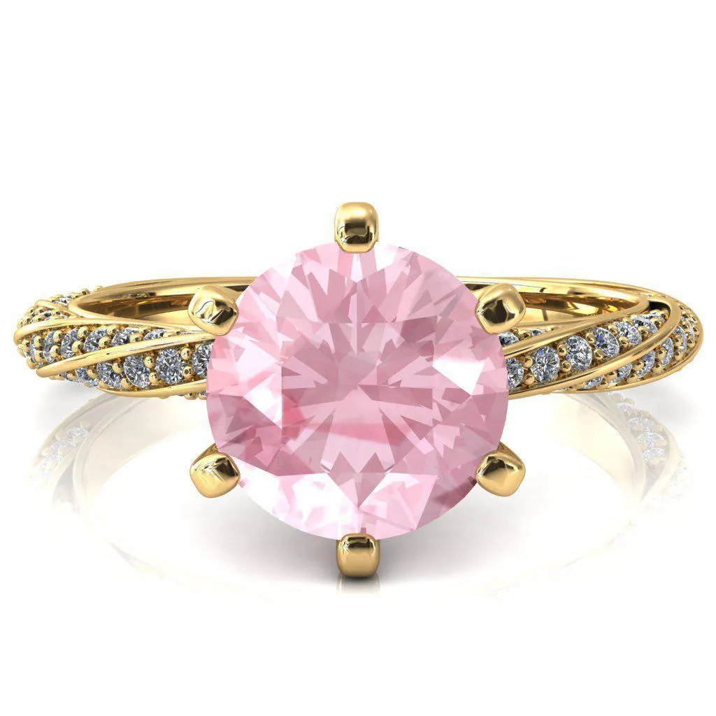 Elysia Round Pink Sapphire 6 Prong 3/4 Eternity Diamond Accent  Ring