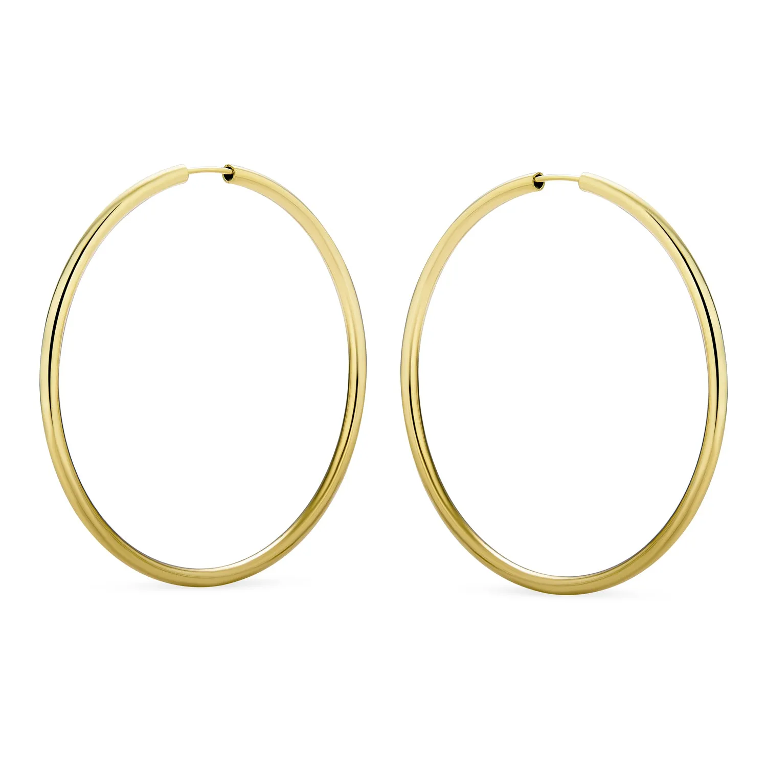 Endless Continuous 3MM Thin Hoop Earrings Gold Plated 1.5 2,2.5 2.75 "